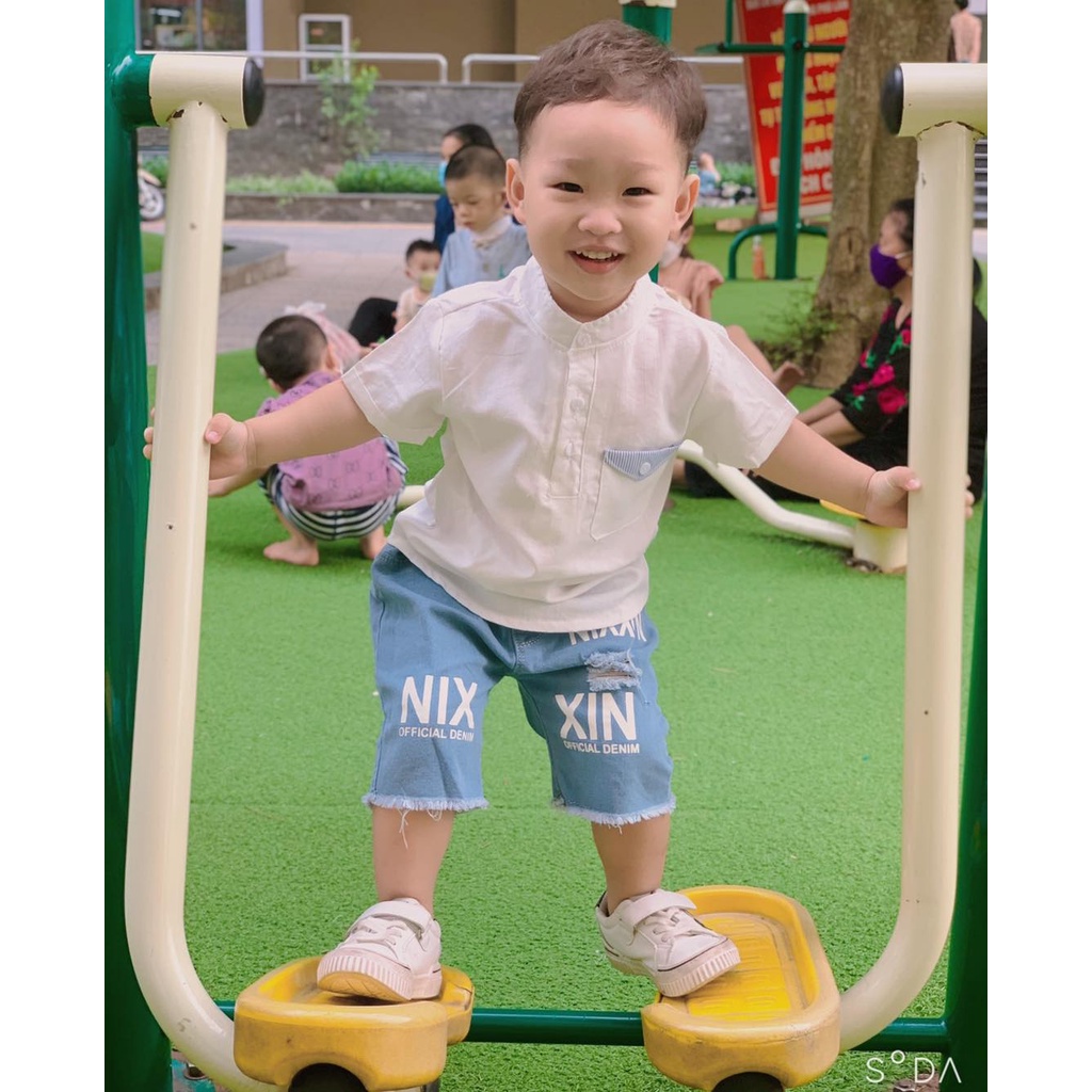 Set sơ mi đũi quần jean cho bé trai phong cách Hàn Quốc chất co giãn mềm cỡ 9-23kg hàng chuẩn size Hongvybaby