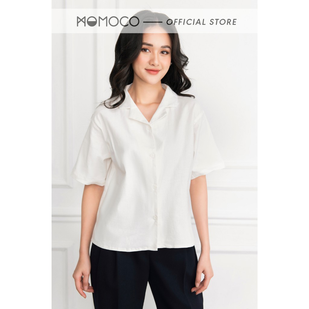 Áo Sơ Mi Cộc Tay Nữ MOMOCO Chất Linen, Cổ Ve Thoáng Mát ESSENTIALS Blend Short Sleeve Shirt - M2771 | BigBuy360 - bigbuy360.vn