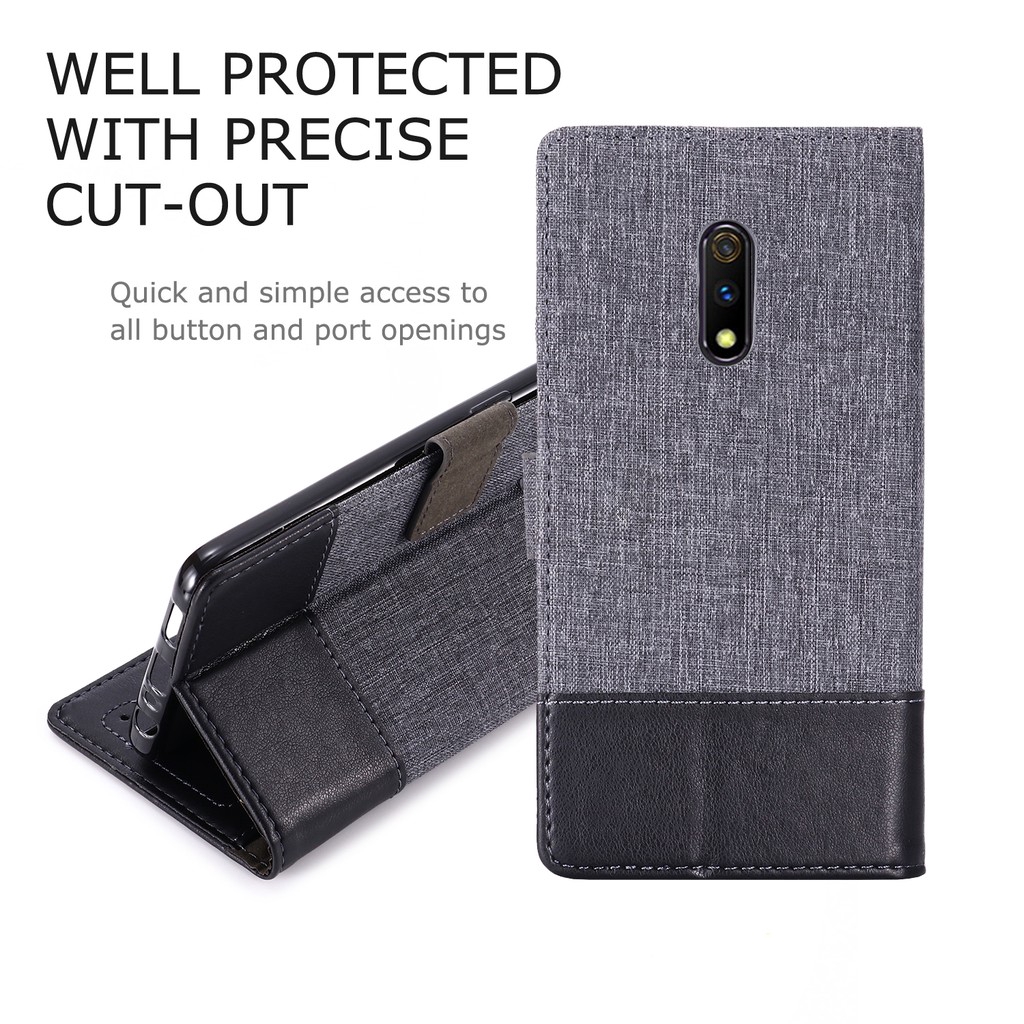 Bao da điện thoại nắp lật vải canvas bảo về toàn diên cho OPPO REALME 5 5 PRO / REALME 3 / REALME X | BigBuy360 - bigbuy360.vn