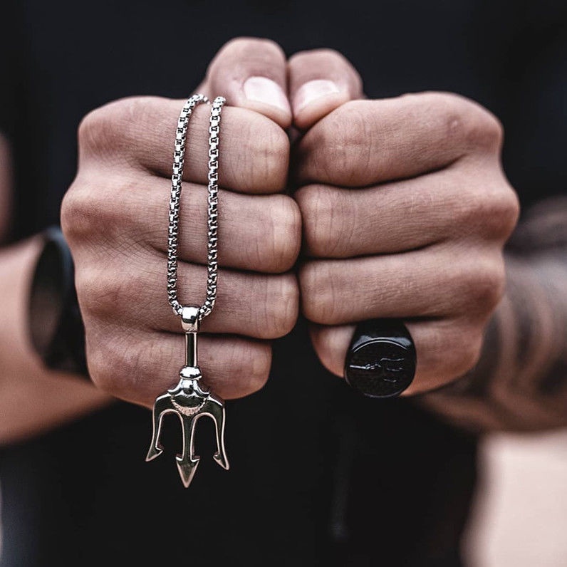Vòng cổ nam dây chuyền màu bạc nam nữ unisex Loki Accessories Titan đẹp phụ kiện thời trang - Vòng cổ Aquaman Trident