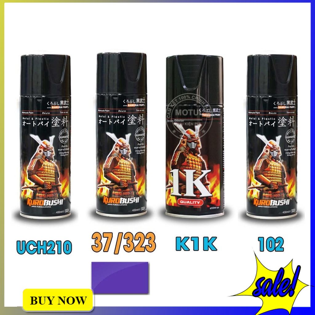 Combo 4 sơn xịt Samurai màu hoa chuông (gồm 37/323 - UCH210 - 2/102 - K1K - Giấy nhám P800)