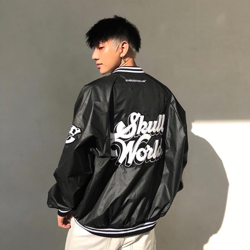 Áo khoác bomber Skull world chất vải dù unisex