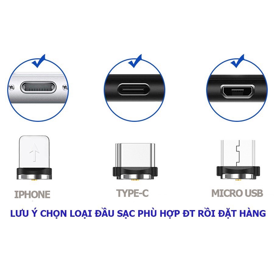 Cáp sạc nam châm phát sáng, sạc iphone 3 đầu dây đèn led, dây dài 1 mét - Tiện lợi, nhỏ gọn, dễ mang đi xa