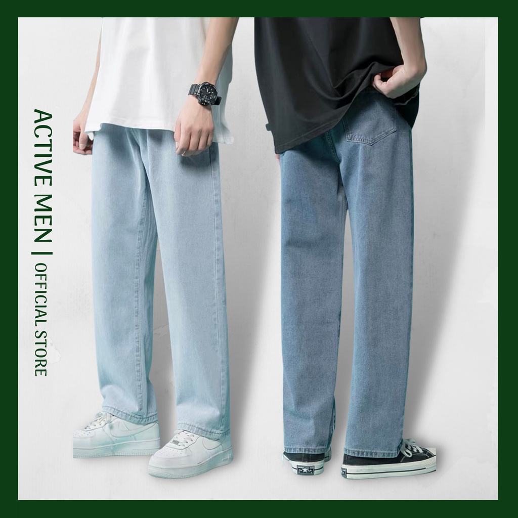 Quần baggy jean trơn, quần bò nam xanh đen ống đứng hottrend hàn quốc 2023