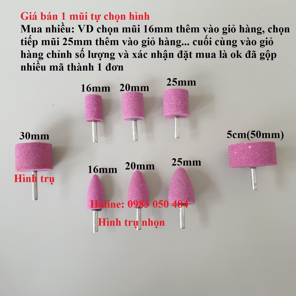 Mũi đá mài trục 6mm - mũi đá hình trụ, mũi đá hình nón - mũi đá hình trụ nhọn