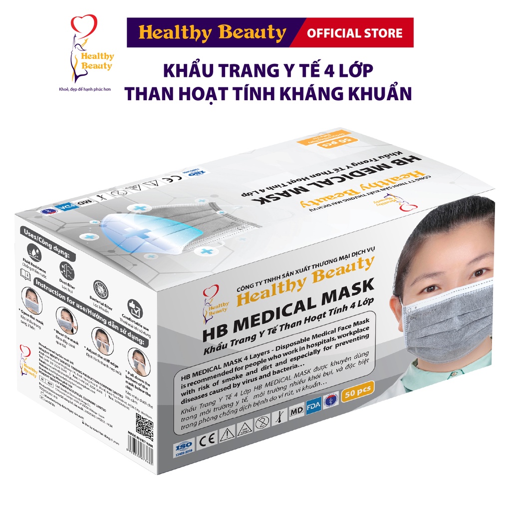 Khẩu Trang Y Tế Kháng Khuẩn HB Medical Mask Cao Cấp Healthy Beauty 1 Hộp 50 cái