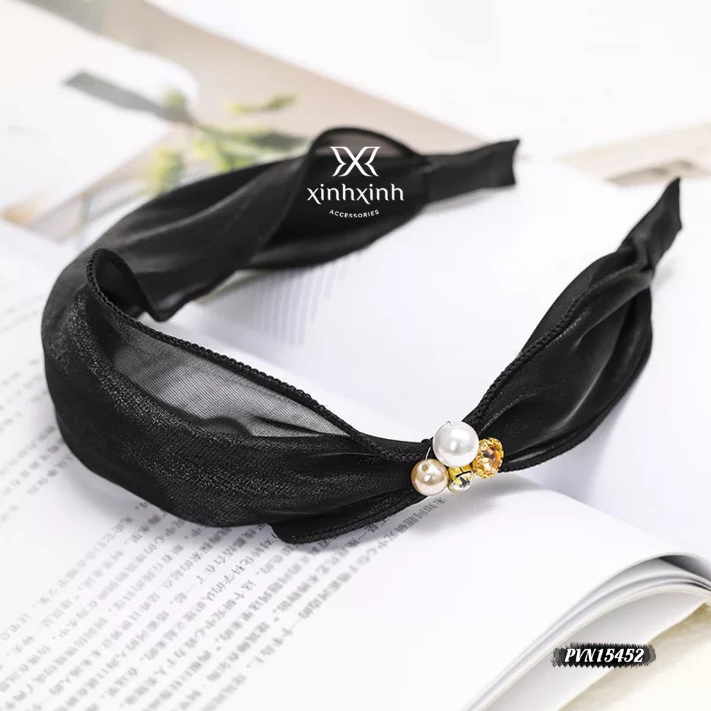 Bờm tóc lụa ánh kim đính hạt đính đá nhân tạo sang chảnh dễ thương - Xinh Xinh Accessories