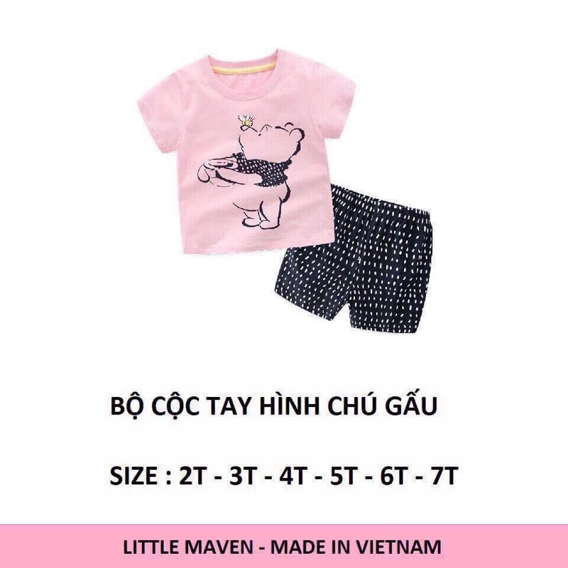 Bộ cộc tay Little maven cho bé gái size từ 12-24 cân