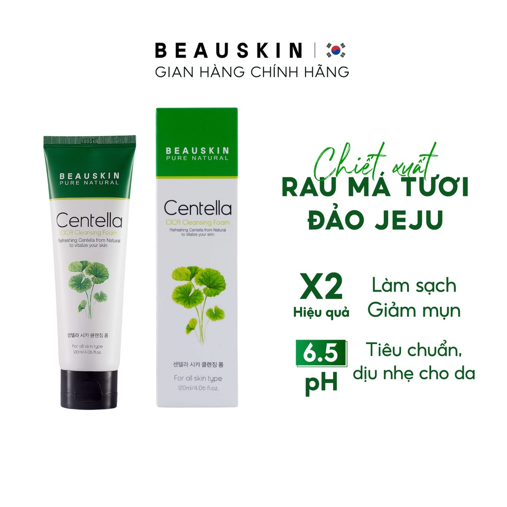 Sữa Rửa Mặt Tạo Bọt Chiết Xuất Rau Má BEAUSKIN Centella Cica Cleasing Foam Sạch Sâu, Dưỡng Ẩm Mềm Mịn Dung Tích 120ml