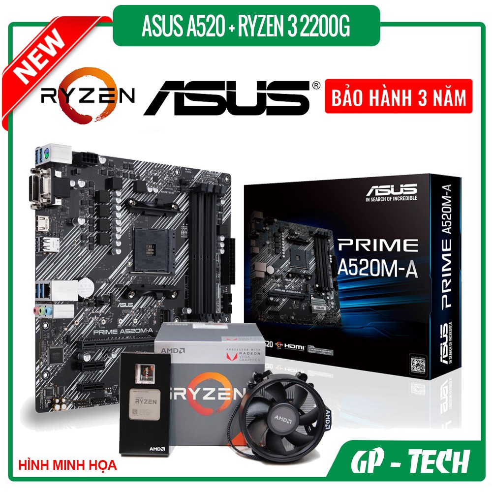 Combo Bo mạch chủ ASUS A520 + CPU Ryzen 3 2200G (BH 03 Năm)