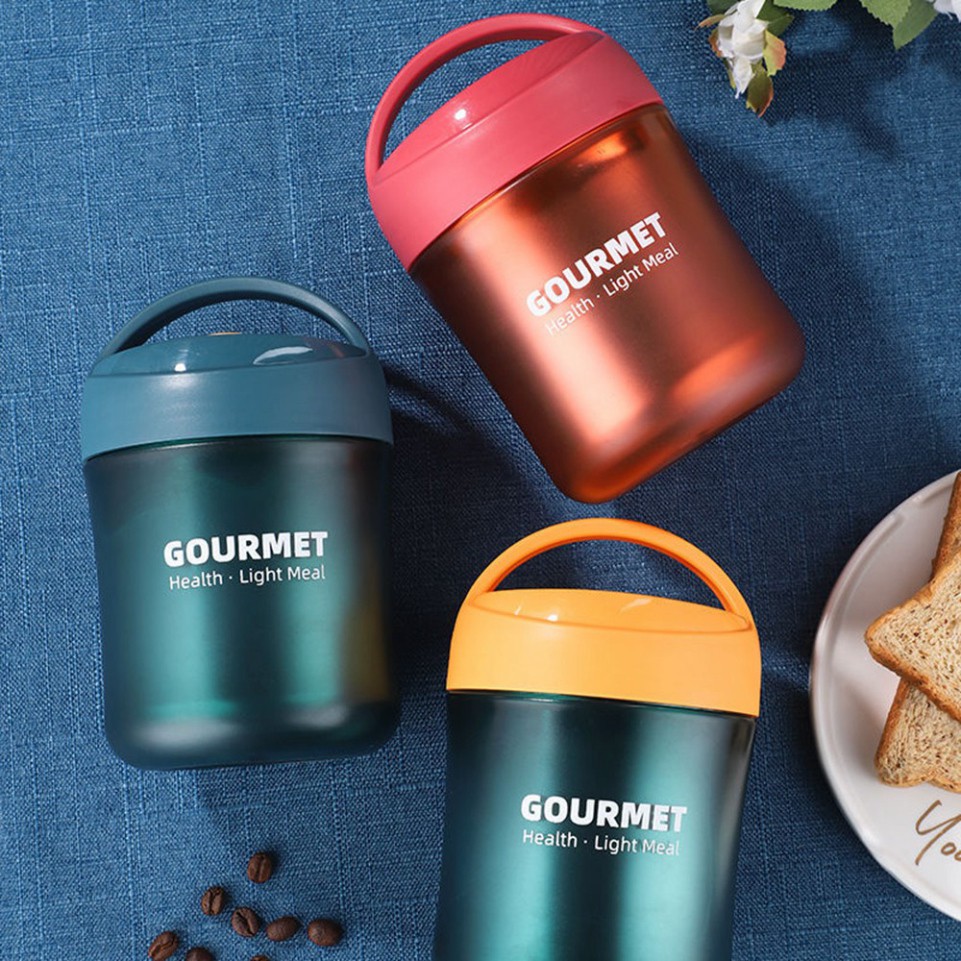 Bình ủ cháo cho bé GOURMET inox, 2 lớp, dung tích 500ml kèm muỗng, Hộp đựng thức ăn đựng cơm văn phòng tiện lợi | BigBuy360 - bigbuy360.vn