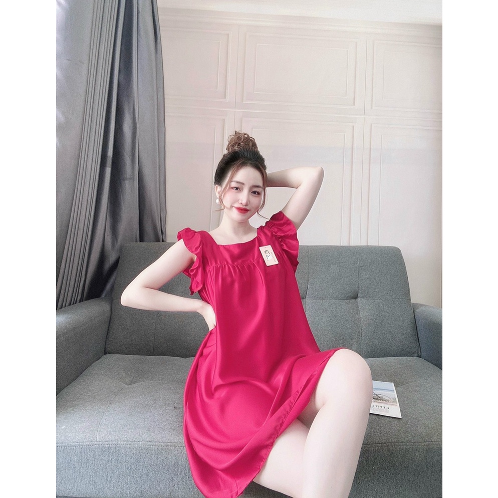 Váy Ngủ Sexy⚡FREESHIP⚡ Đầm Ngủ Lụa Dáng Dài Cổ Vuông Tay Cánh Tiên Thời Trang Quyến Rủ Cho Bạn Nữ