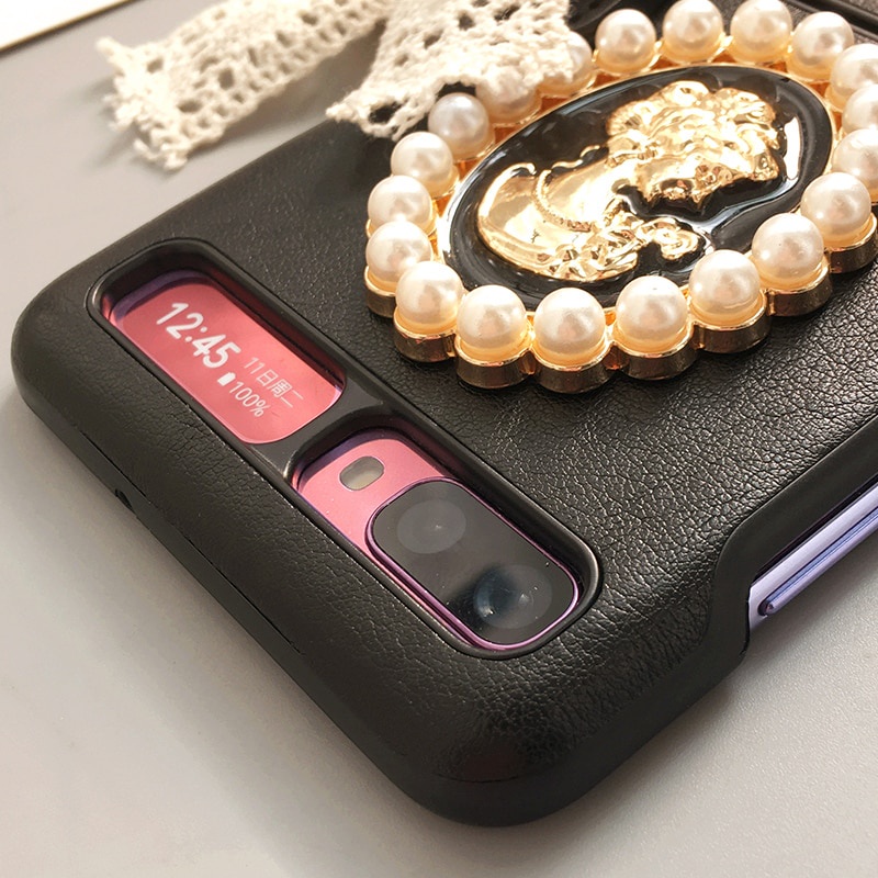 Bao Da pu Điện Thoại Nắp Lật Kèm Ngăn Đựng Thẻ Đính Nơ Ren Cho samsung galaxy z flip 4g z flip 4 3 flip4 flip3 5g Ốp