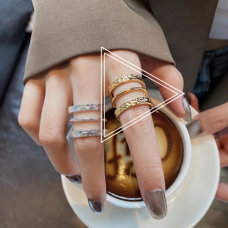 Nhẫn Hở Ba Lớp Màu Vàng / Bạc Phong Cách Punk Vintage Thanh Lịch Sáng Tạo Có Thể Điều Chỉnh Thời Trang Dành Cho Nữ