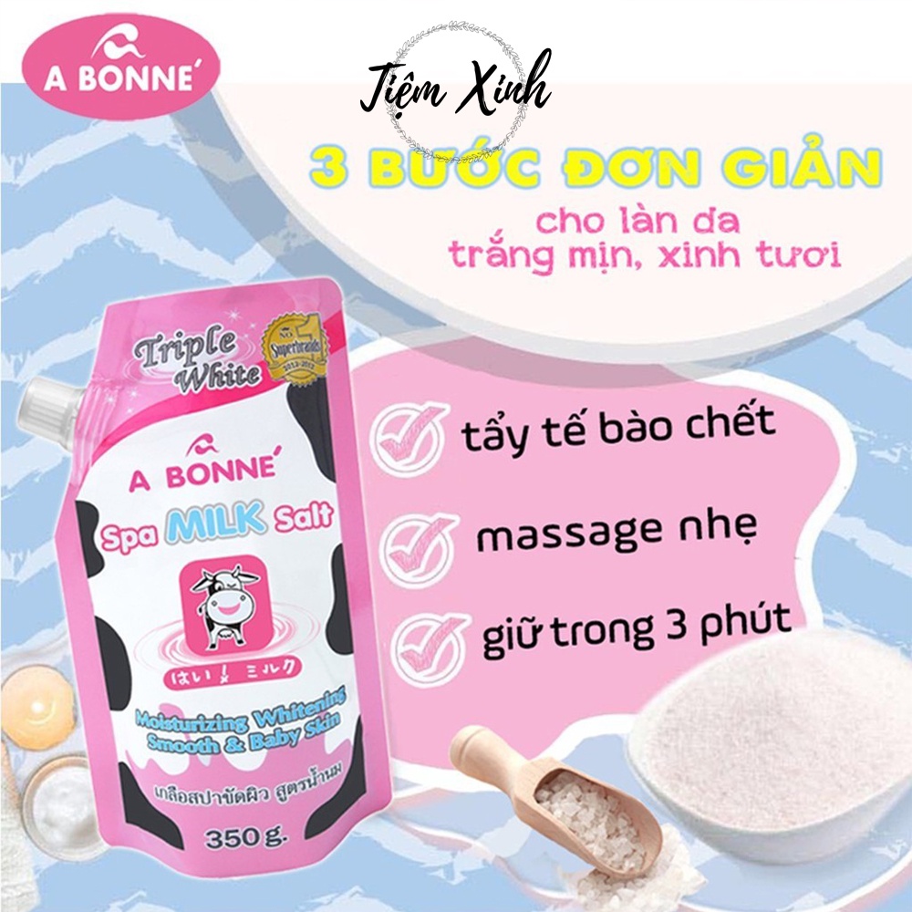 Muối tắm sữa bò A Bonné Spa Milk Salt 350g Thái Lan Muối tẩy tế bào chết tinh chất Yougrt và Sữa Bò giúp trắng da