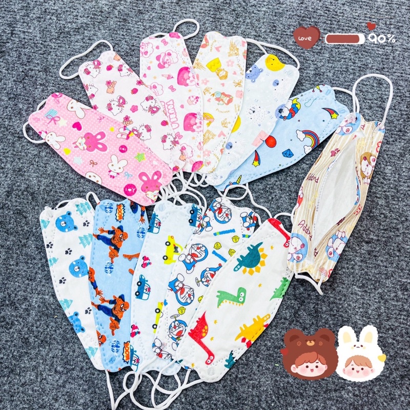 Khẩu trang trẻ em KF94 cho bé 4d mask in hình kháng khuẩn 4 lớp đẹp dễ thương 10 cái 0-3 Tuổi