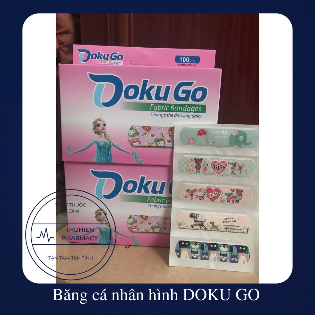 Băng dán cá nhân DOKU GO băng gâu (urgo) hoạt hình, cute dễ thương Hộp 100 miếng