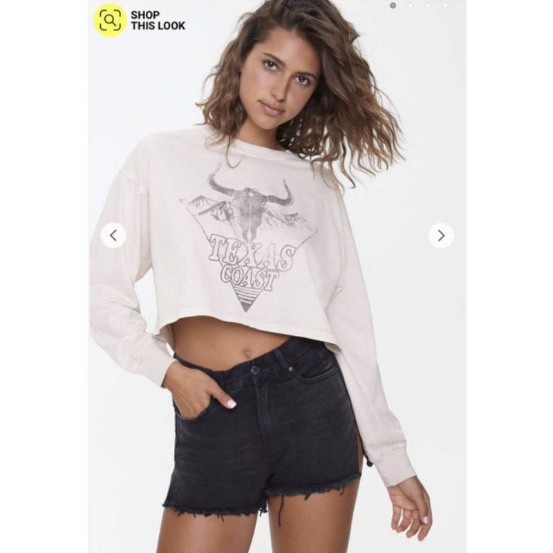 Áo thun crop top tay dài cắt lại F21