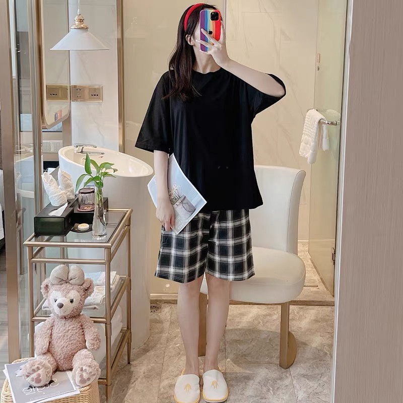 Bộ mặc nhà Bigsize nữ đồ ngủ trơn caro cotton thoáng mát BC23