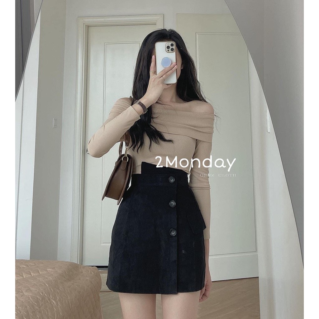 [Ảnh thật] Chân váy nhung cạp cao cúc lệch - Chân váy Quảng châu loại 1