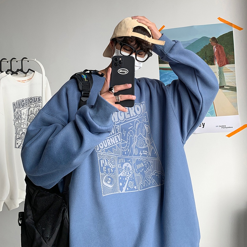 Áo sweater cổ tròn dáng rộng phong cách Harajuku Hong Kong thời trang mới