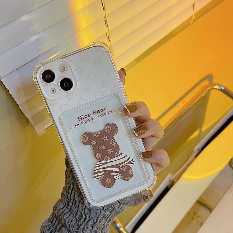 Ốp lưng iphone ốp Điện Thoại Họa Tiết Gấu Có Ngăn Đựng Thẻ Cho iPhone 14 13 12 11 PROMAX XS XR XSMAX SE2020 6 7 8P