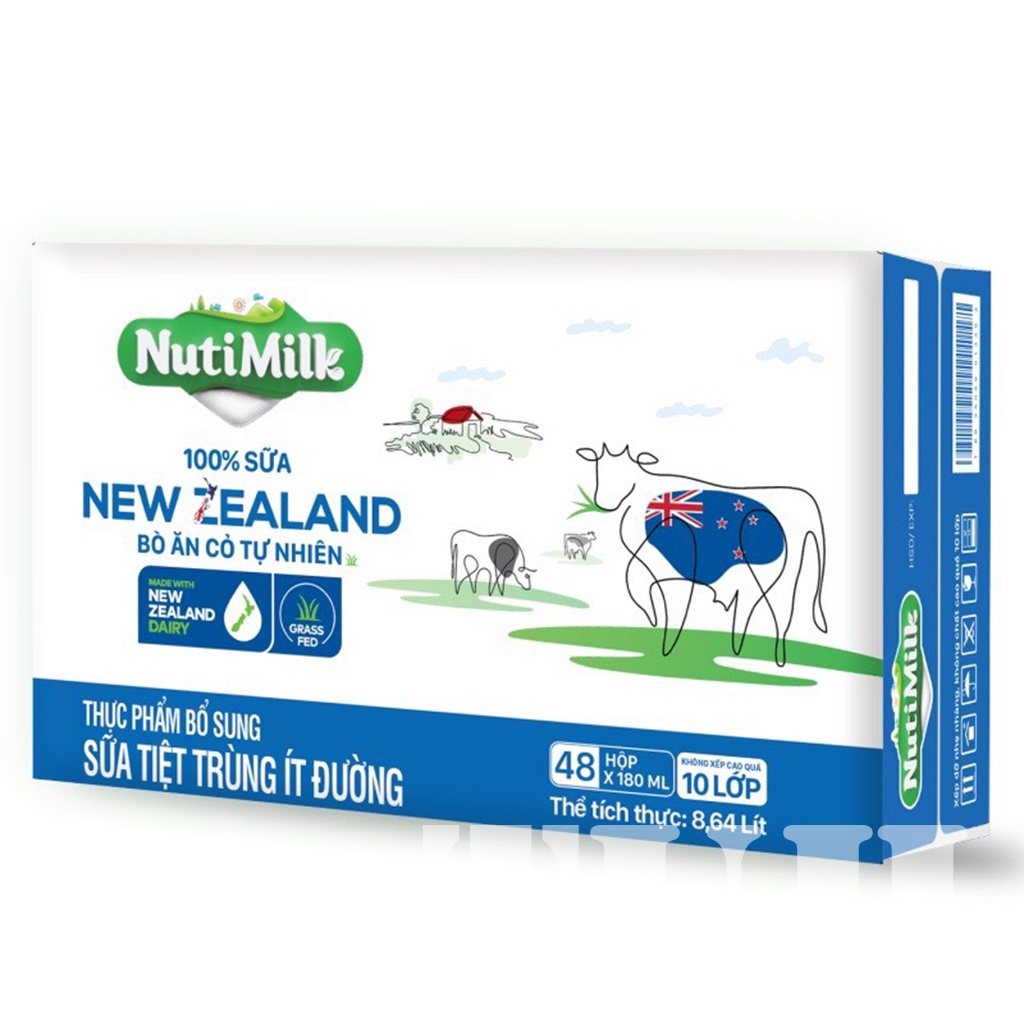 Thùng 48 hộp Sữa New Zealand ít đường Nutimilk Bò ăn cỏ tự nhiên