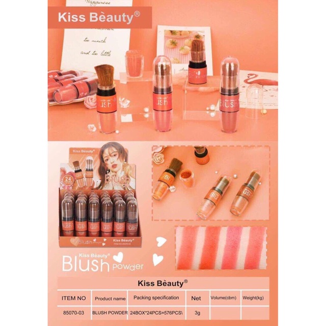 Phấn má bột kèm chổi Kiss Beauty Blush Powder