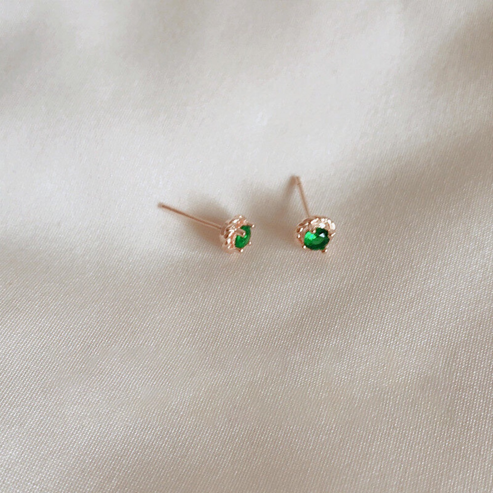 Khuyên Tai Tròn Siêu Nhỏ Đính Đá Zircon Màu Xanh Lá Cây Xu Hướng Mới Cho Nữ