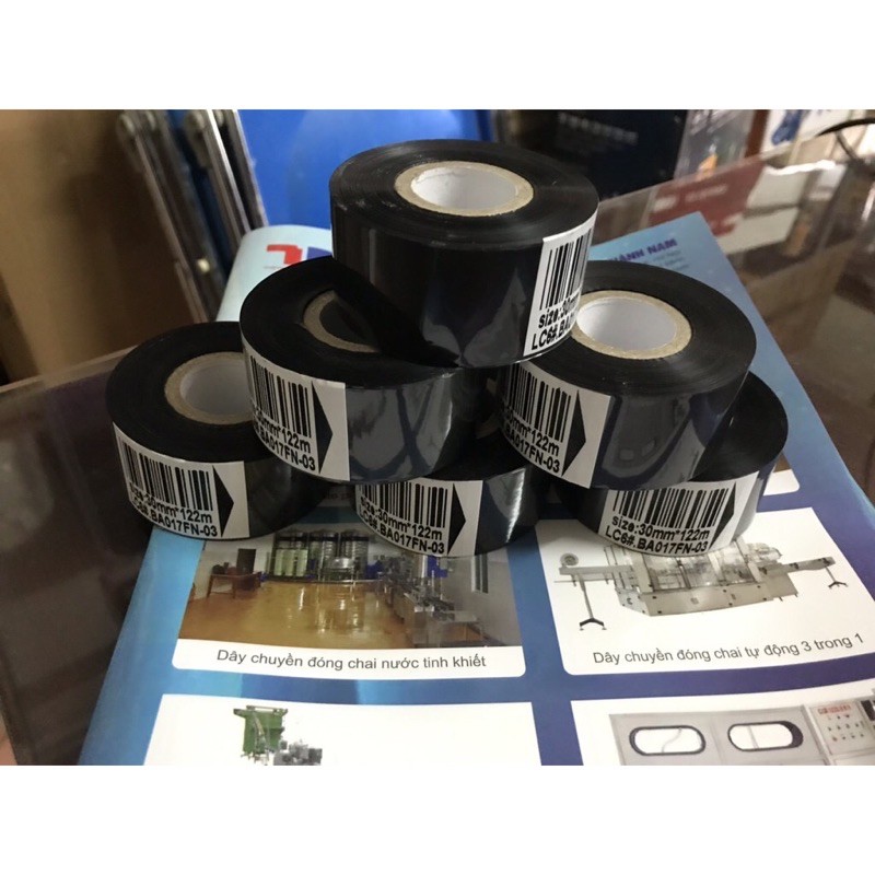 Combo 6 cuộn mực in ruy băng 3cm dài 122mét màu đen, mực indate