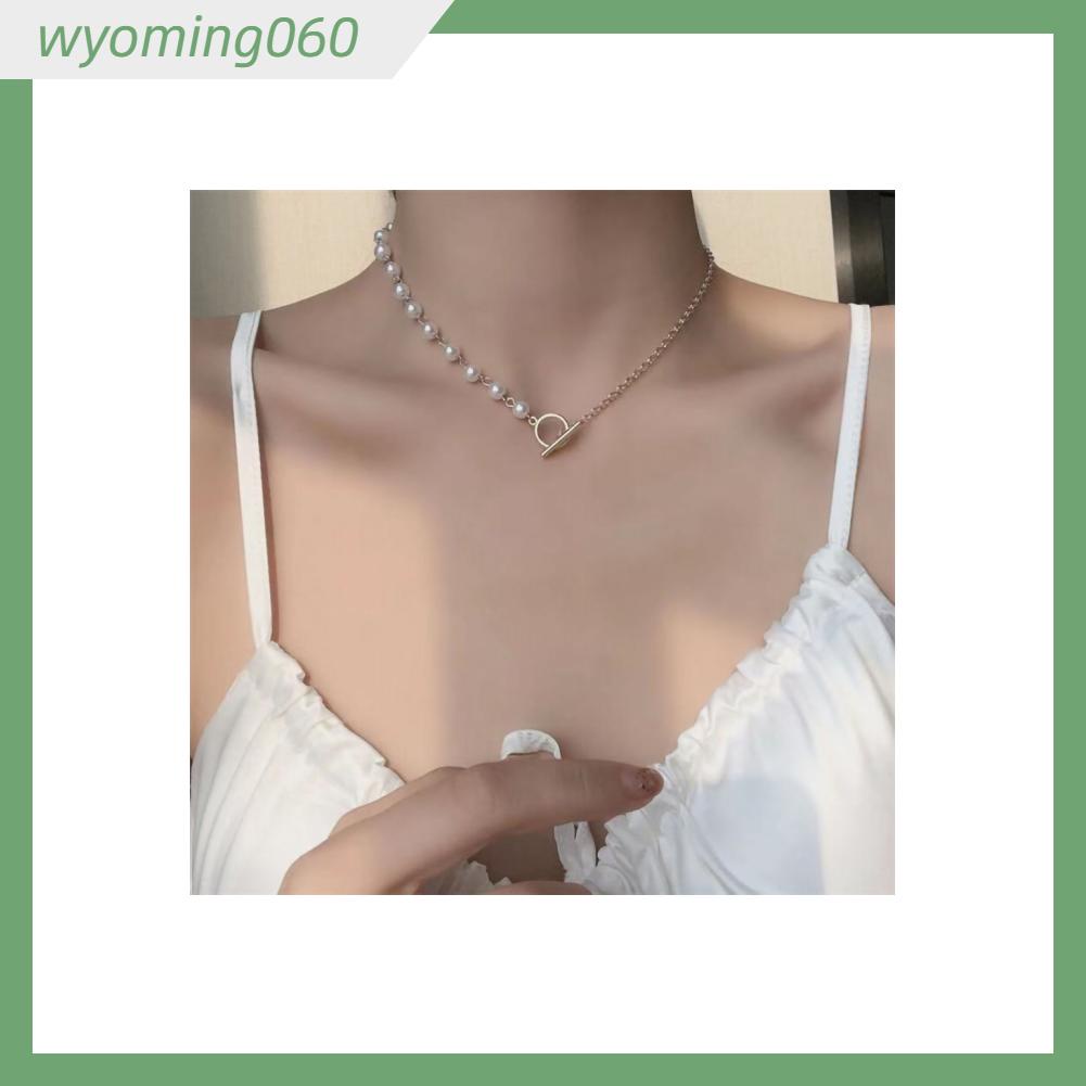 Vòng cổ xỏ hạt ngọc trai khóa kim loại phong cách đơn giản cho nữ