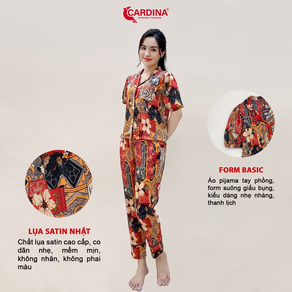 Đồ Bộ Pijama Nữ 𝐂𝐀𝐑𝐃𝐈𝐍𝐀 Chất Lụa Satin Nhật Cao Cấp Áo Tay Phồng Quần Dài Họa Tiết Trẻ Trung 2Pi03