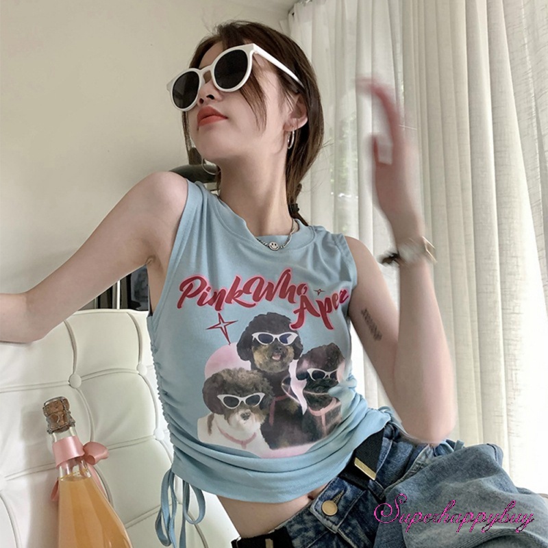 Áo Không Tay In Hoạt Hình Phối Dây Rút Thời Trang Dành Cho Nữ