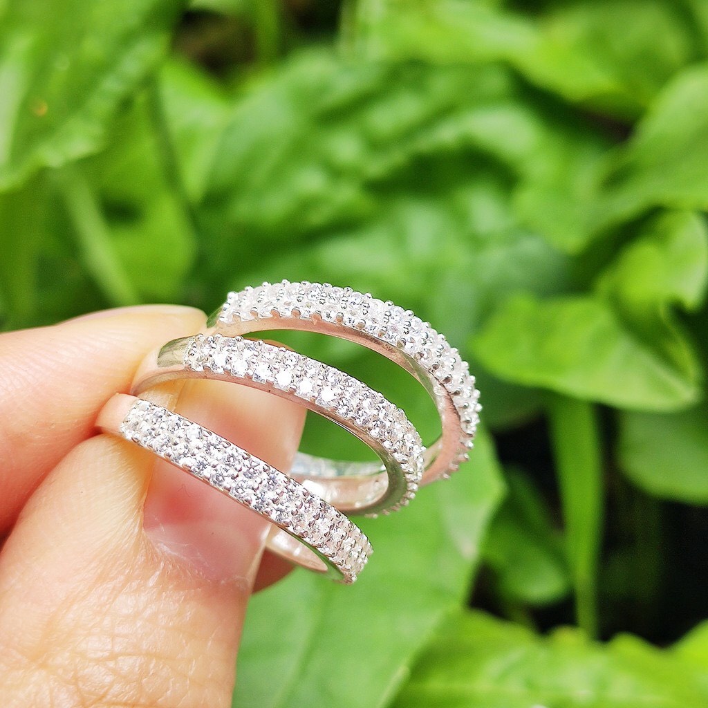 Nhẫn nữ bạc ta hai hàng đá nhỏ xinh xắn, dày dặn - Kho sỉ bạc Nhất Linh
