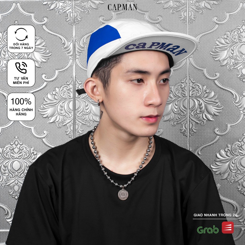 Mũ lưỡi trai CAPMAN chính hãng full box, nón kết nam snapback vải dù CM112 màu trắng xanh