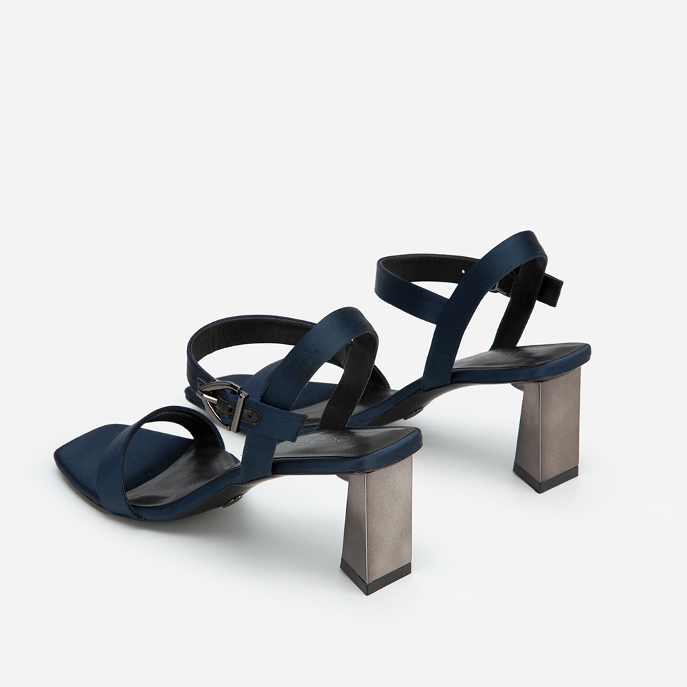 Vascara Giày Sandal Satin Gót Nhũ Geometric - SDN 0704 - Màu Xanh Navy