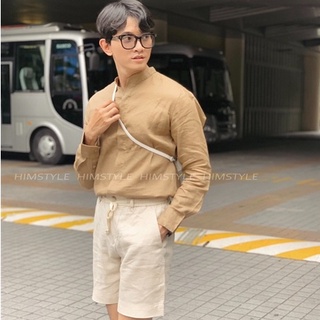 [HIMSTYLE] Áo Sơ Mi Nam Cổ Trụ Tay Dài Không Túi Linen Tưng