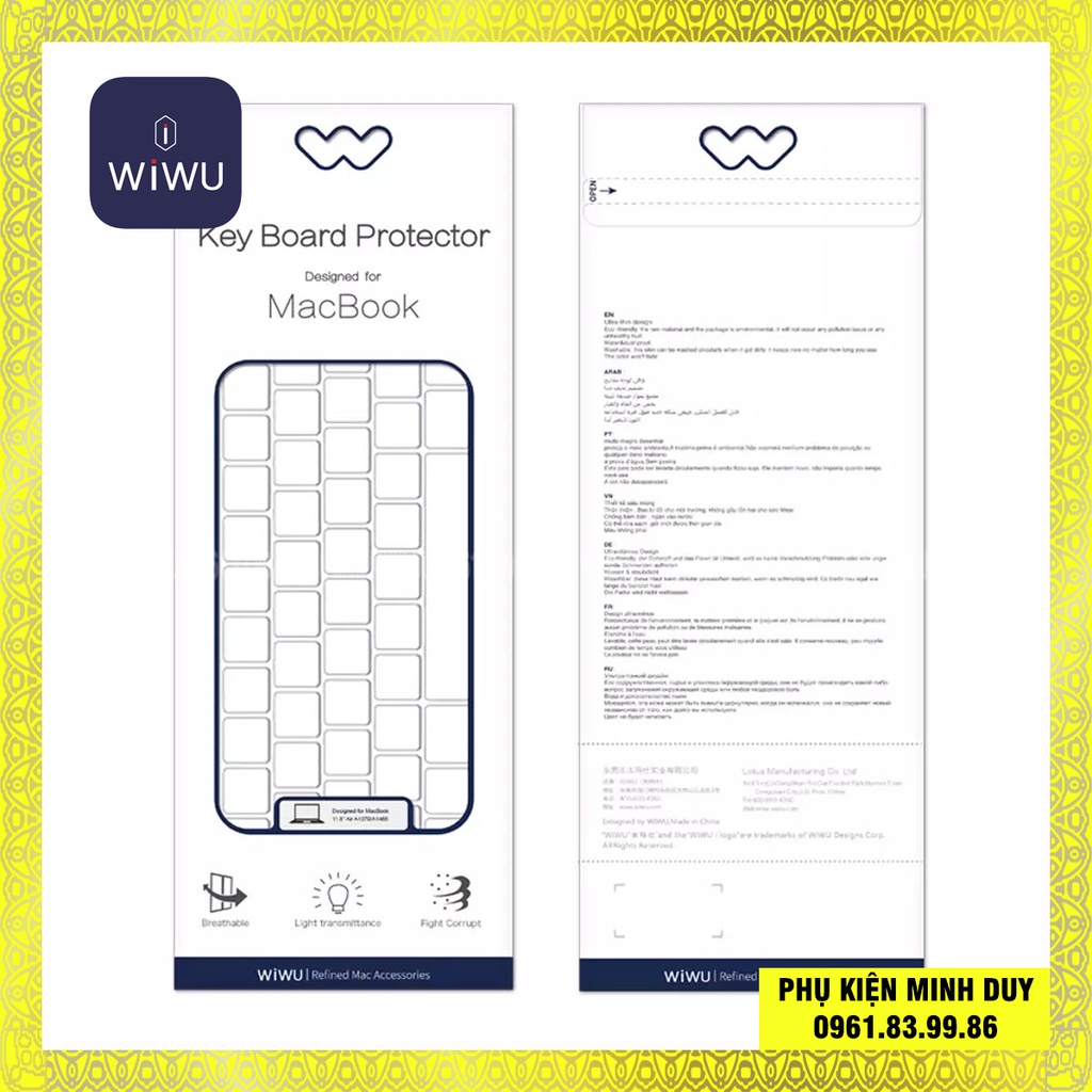 Phủ bàn phím trong suốt cho Macbook - WIWU Keyboard Protector