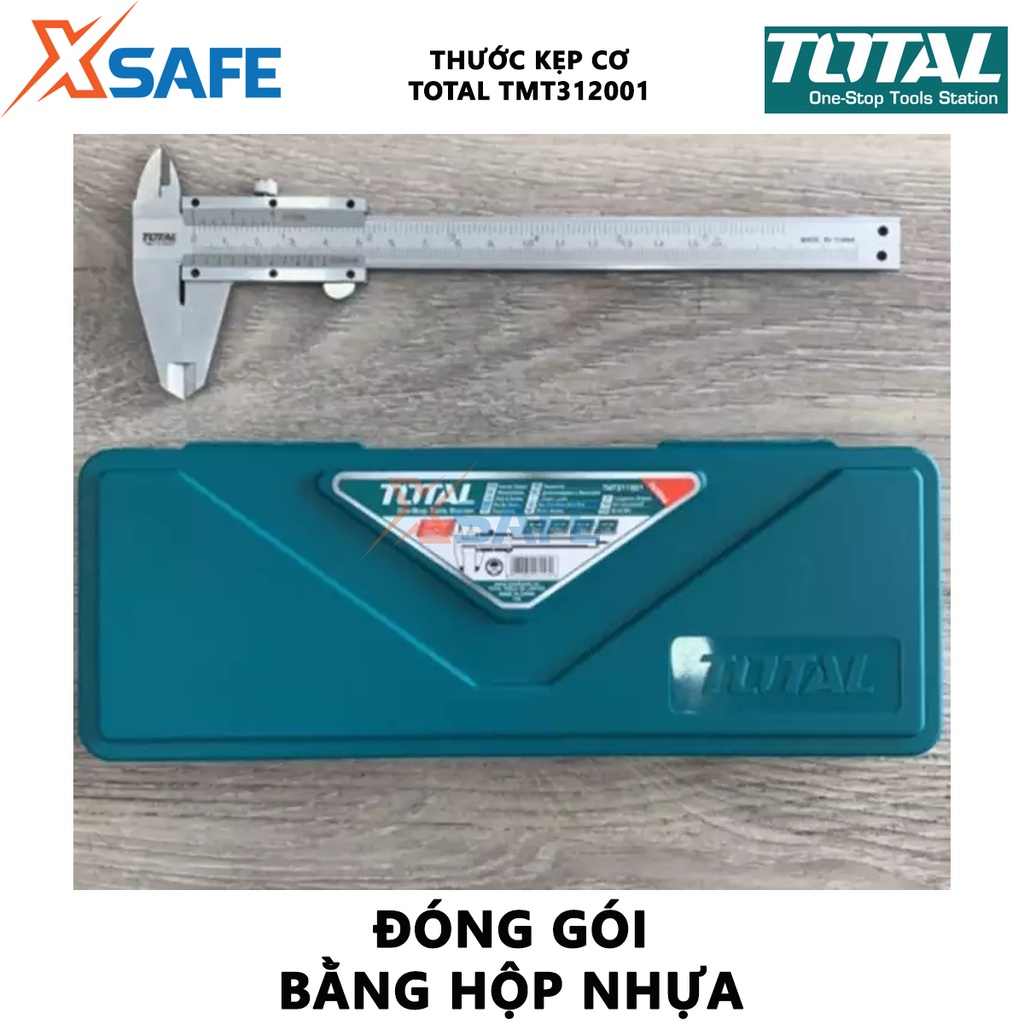 Thước kẹp cơ 200mm TOTAL TMT312001 Thước kẹp chất liệu thép carbon, đóng gói bằng hộp nhựa - [XSAFE]