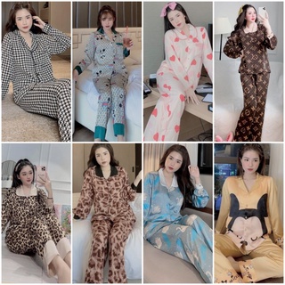 Bộ Lụa Satin Cao Cấp Dài Tay Hoạ Tiết Độc Lạ Sang Chảnh
