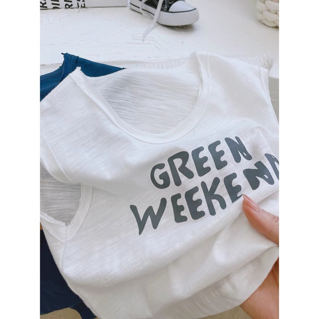 Áo sát nách ba lỗ cho bé trai gái Green week kids, Áo thun cho bé trai Chất Cotton Khô Cao Cấp Cho Bé Từ 8- 28Kg BINBON