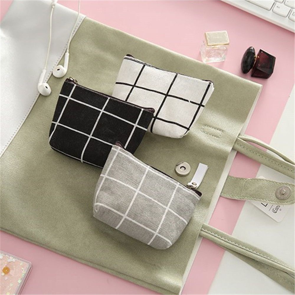 Ví đựng tiền xu chất liệu cotton lanh có khóa kéo thời trang cho nữ