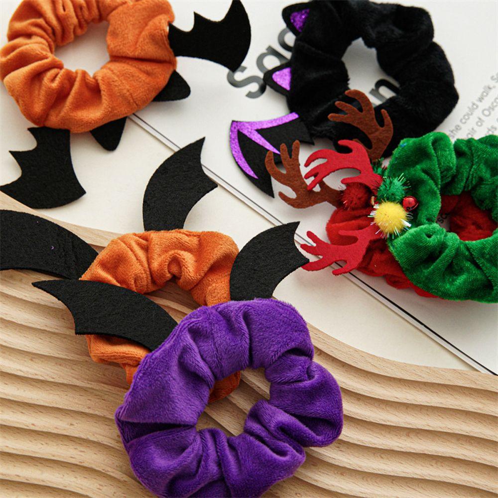 QQMALL Dây Buộc Tóc Vải Flannel Hình Sừng Nhện Phong Cách Halloween Ngọt Ngào Cho Nữ