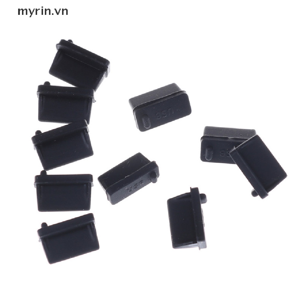 Set 10 Nút Cao Su Bịt Ổ Cắm USB Chống Bụi Hình Chữ A Màu Đen