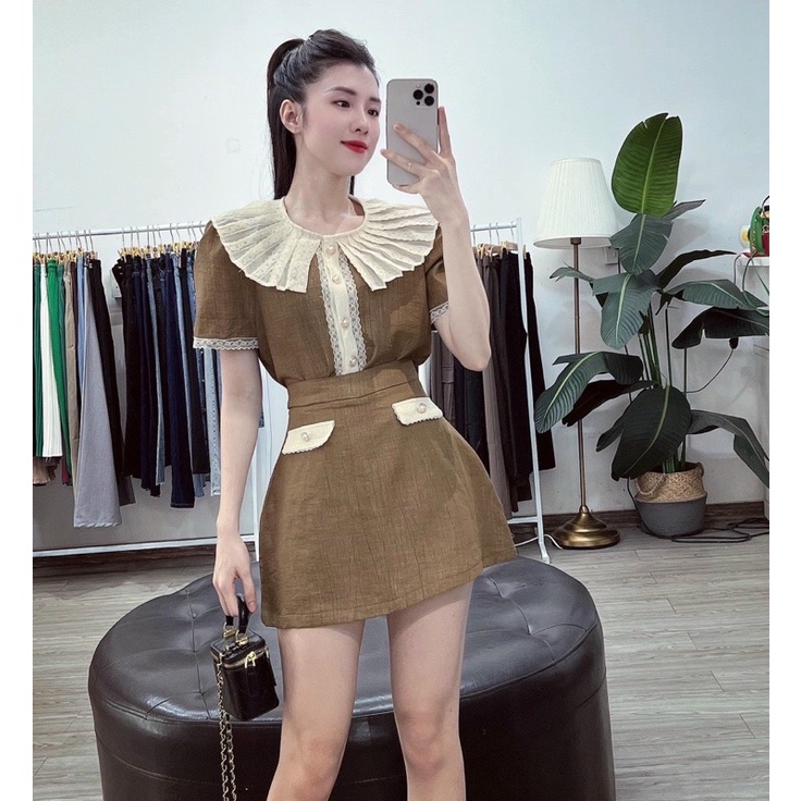 [ 𝐅𝐑𝐄𝐄 𝐒𝐇𝐈𝐏 ]SÉT ÁO CỔ BÈO REN MIX CV PHỐI GẤU SIÊU XINH VẢI TUYẾT MƯA