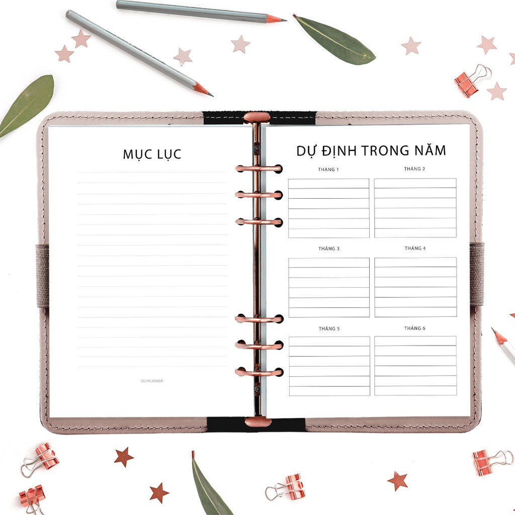 Giấy / Ruột sổ refill sổ còng 6 lỗ A5 / A6 lập kế hoạch 50 tờ, định lượng 120gsm, planner in sẵn layout, bullet journal