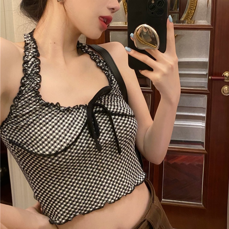 Áo Yếm Hai Dây Họa Tiết Ca Rô Gợi Cảm Thời Trang Mùa Hè Cho Nữ