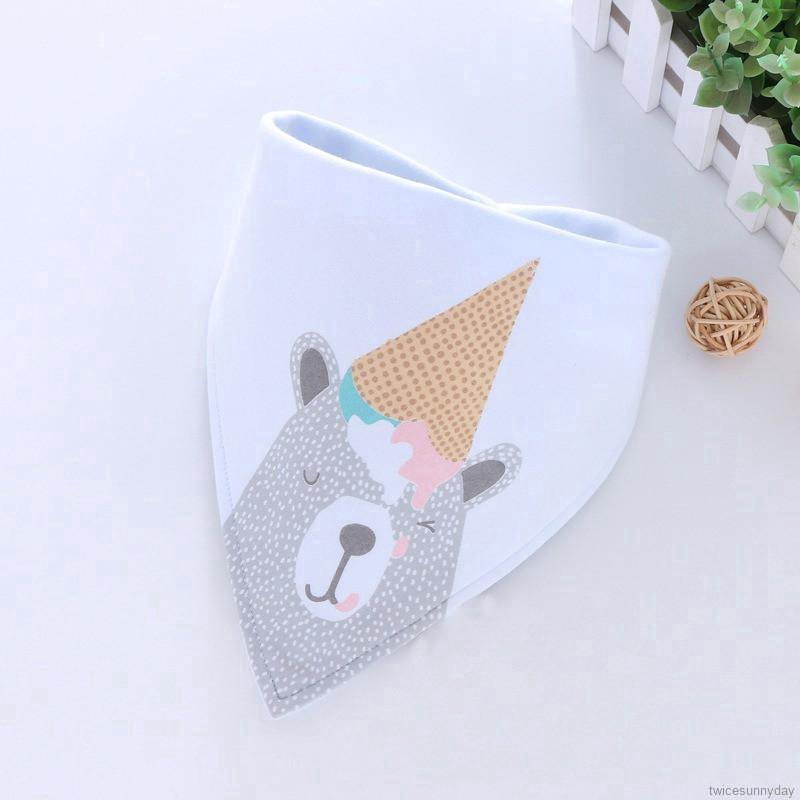 Khăn yếm cotton hai lớp hình tam giác in họa tiết xinh xắn cho các bé