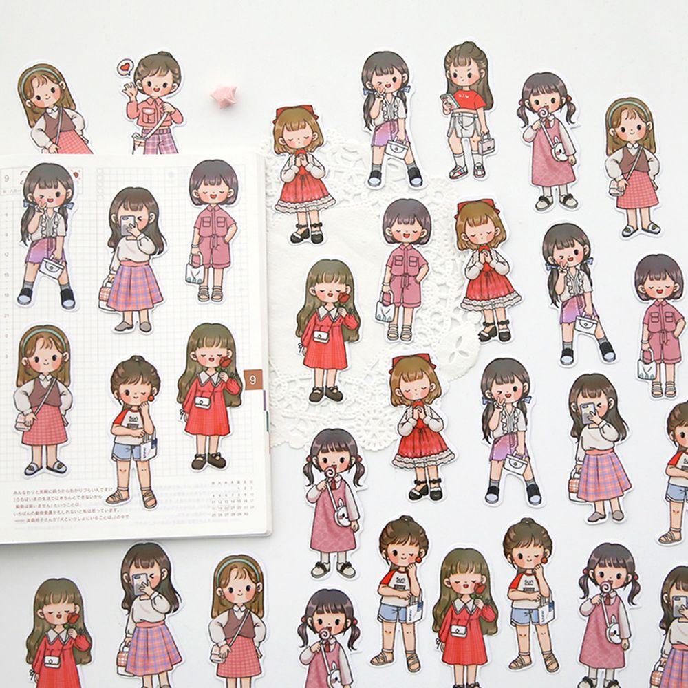 PEWANY Cute DIY Scrapbooking Stationery Album Stationery Sticky Wears Boy&amp;Girl Sticker Waterproof Diary Decor Cartoon Decals Label Diary Kawail Four Seasons Wearing Decorative Stickers