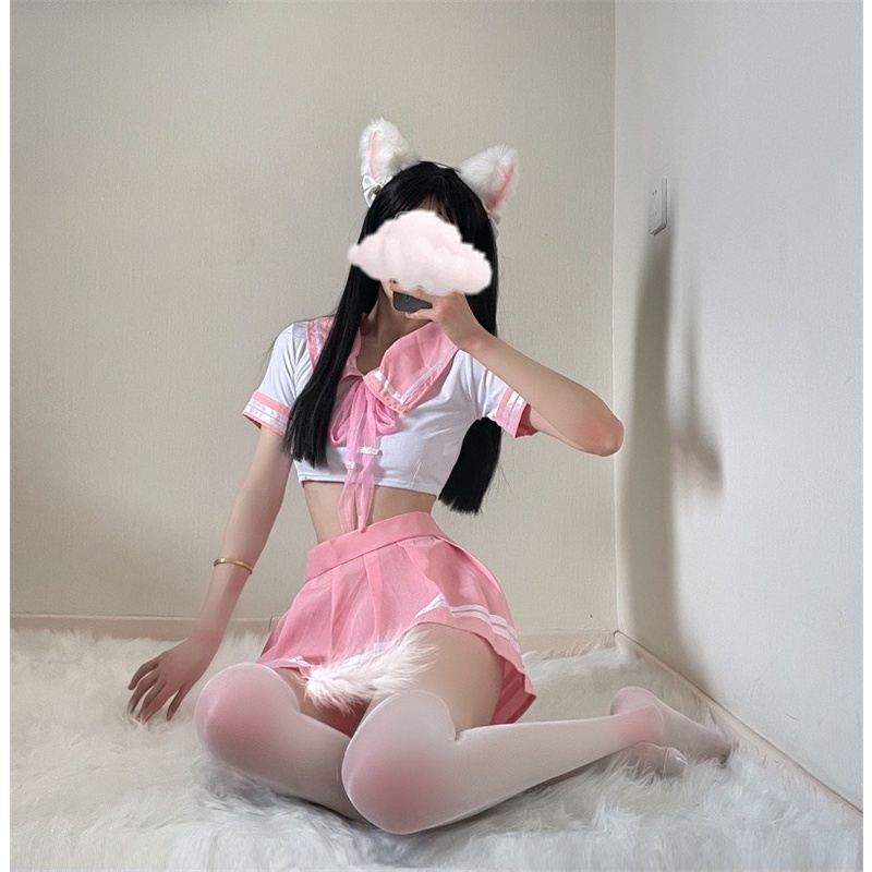 Đồ Lót Sexy Hộp Đêm Màu Hồng Kèm Tất Chân Và Quần Lót , Đồng Phục Cám Dỗ Ham Muốn Tinh Khiết NY56